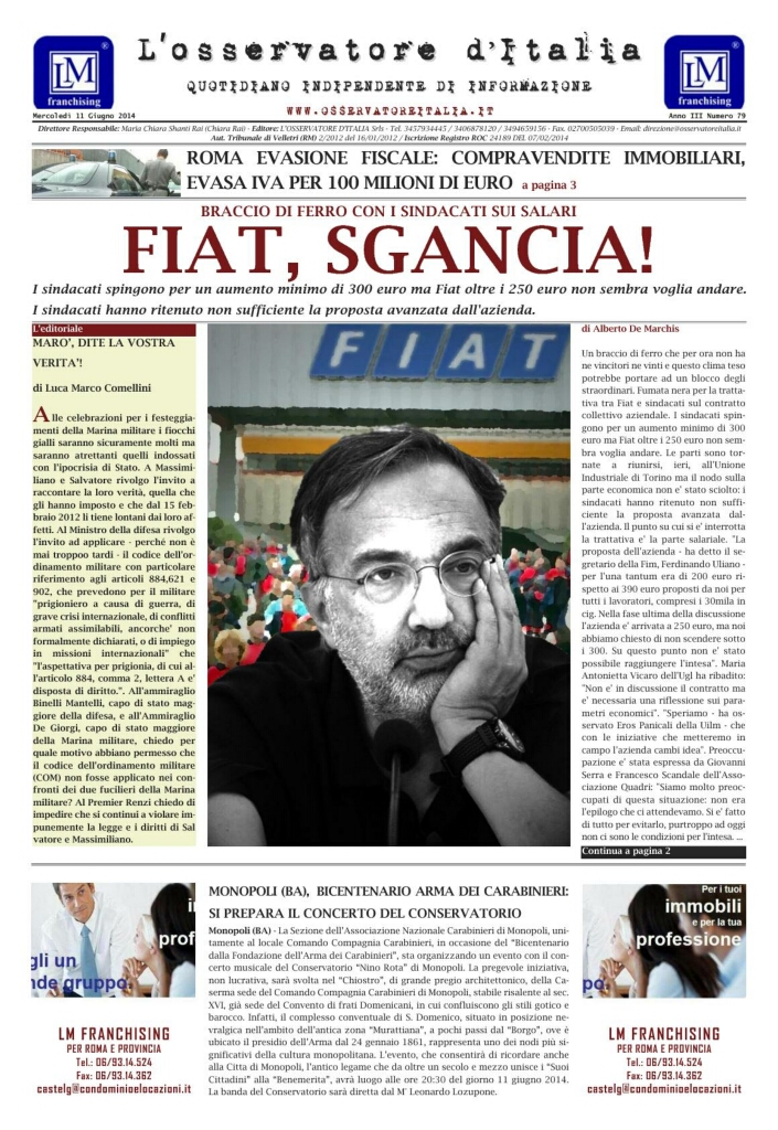 L'osservatore d'Italia edizione del 11 Giugno 2014